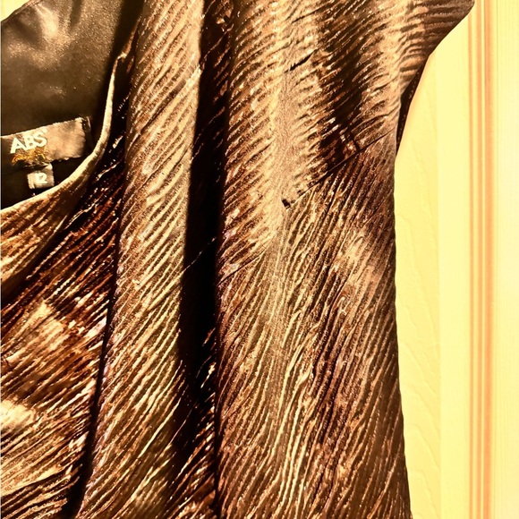 ABS Allen Schwartz Metallic One-Shoulder Cocktail Dress Size 12 - Picture 3 of 8